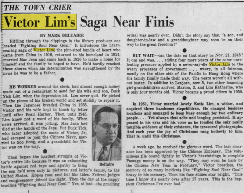 Victor Lims - Dec 1952 Article